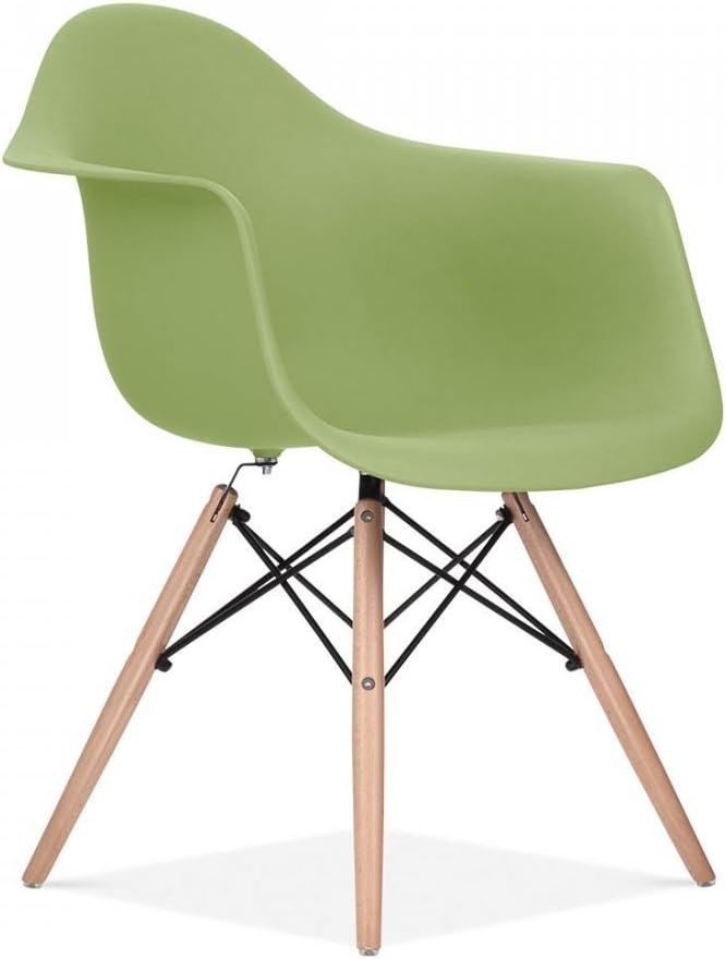 Hana Phillips -Set of 3 - Eames Style Modern Deco Design Molded DAW Dining Room Lounge Arm Chair Natural Wood Dowel Eiffel Legs Comfortable Bucket Style Durable for Any Room or Home Decor