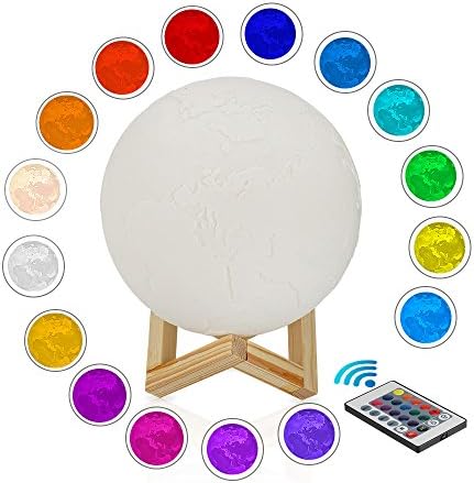 Night Light LED 3D Printing Moon Lamp, Remote&amp; Touch Control and Adjust Brightness， Home Decorative Lights Baby Night Light for Creative Gift (Rgb 16 Colors（7.1in）)