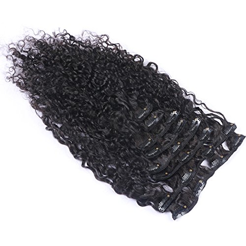 Addcolo 100g/8pcs Clip In Hair Extensions Curly Style Real Virgin Hair Extension 8A Brazilian Human Hair Bundles Natural Color (14Inch)