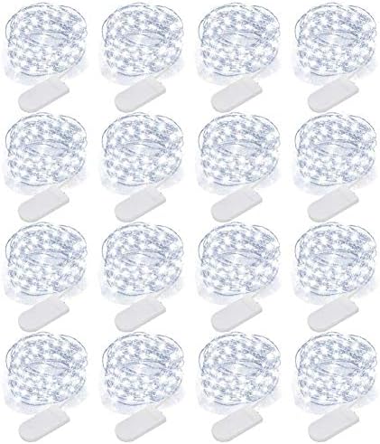 MJMIX Fairy Lights 16 Pack 10ft 30 LED Fairy String Lights Battery Operated (Included) Waterproof Silver Copper Wire Starry Lights for DIY Bedroom Wedding Party Christmas Decorations, Cool White