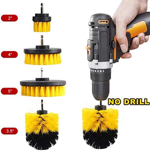 Oeyal 4 Pieces Drill Brush Bathroom Surfaces Tub, Shower, Tile and Grout All Purpose Power Scrubber Cleaning Kit, Yellow