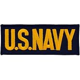 United States Navy USN Tab Embroidered Patch, with Iron-On Adhesive, Yellow Letters, 4-5/8" x 1-5/8"