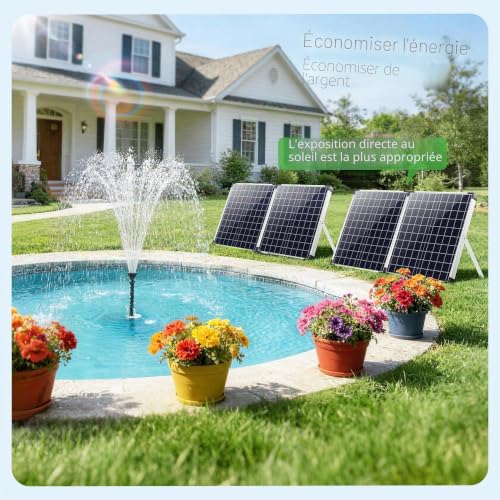 POPOSOAP 120W Solar Pond Pump, Solar Fountain with Adjustable Flow Rate 6000L/H, DC Water Pump, Dual Solar Panel, 3 Nozzles for Garden Ponds, Water Garden
