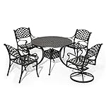 Nuu Garden Outdoor Patio Furniture 5 Piece Powder Coated Aluminum Dining Set with 42″ Round Table, 2 Arm Chairs and 2 Swivel Rockers, Antique Bronze(NO Cushions)