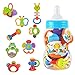 Rattle Teether Set Baby Toys - Wishtime 9pcs Shake and Grap Rattle Toy for Newborn with Giant Bottle Gift for 0-12 Month Baby Infant Newborn Chritsmas Gift