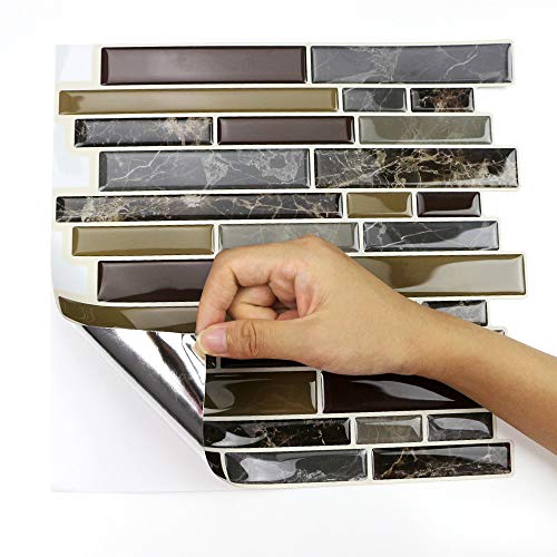Yipscazo Peel and Stick Anti-Mold Wall Tile for Kitchen Backsplash in Dark Brown (10 Tiles) - Thumbnail 2
