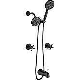 gotonovo 2 Handle Tub Shower Faucet Set Bathtub and Shower Faucet Combo Dual Shower Head and Handle Set Tub Shower Trim Kit Shower System with Tub Spout Wall Mount Matte Black