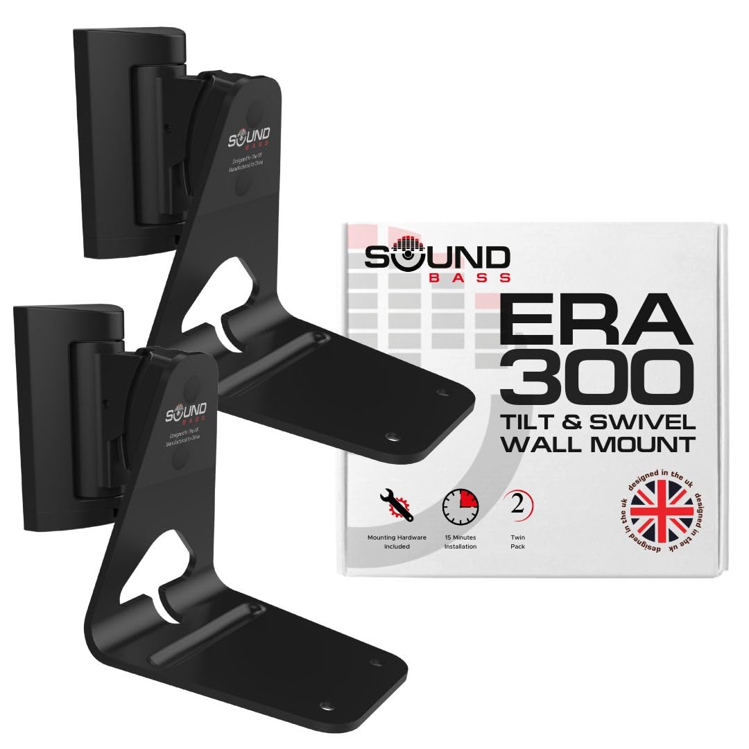 Photo 1 of Sound Bass ERA300 Wall Mount Bracket, Tilt and Swivel, Black, Twin (2pcs), Compatible with Sonos ERA 300, Effortless Installation, Includes Mounting Kit, Double, Pair