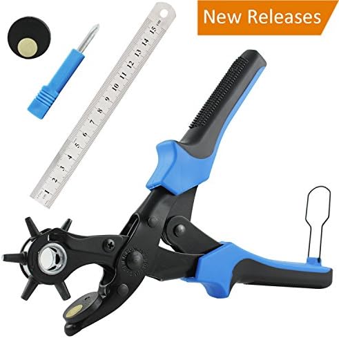 [Full Set] Leather Hole Punch, Versatek Punch Plier Tool with 2 FREE Extra Large Punch Plates &amp; Handy Ruler, Multi Sized Puncher Pliers - Ideal for Belts, Crafts, Card, Plastic, Felt, Rubber etc