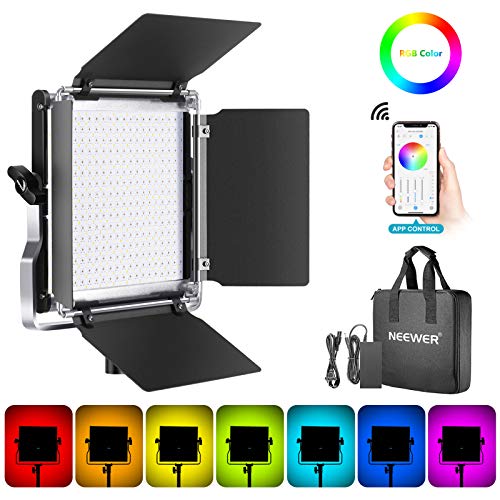 Neewer-660-RGB-Led-Light-with-APP-Control-660-SMD-LEDs-CRI953200K-5600KBrightness-0-1000-360-Adjustable-Colors9-Applicable-Scenes-with-LCD-ScreenU-BracketBarndoor-Metal-Shell-for-Photography
