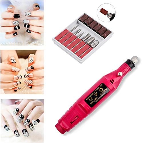 Uouteo Electric Nail Drill Kit Portable Pen Shape Nail File Kit with 6 Acrylic Gel Remover Manicure Pedicure Tools for Home,Salon