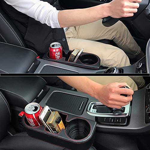Car Seat Organizer Gap Filler Pocket with Leather Cover | Portable Universal Multifunctional Car Cup Holder Wedge Gap Catcher Caddy Stopper Storage Box for Cellphones Keys Cards Wallets (Black) - Thumbnail 5