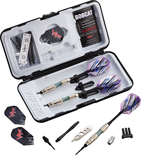 Viper Bobcat Adjustable Weight Soft Tip Darts with Storage/Travel Case: Nickel Silver Plated, Light Blue Rings, 16-18 Grams