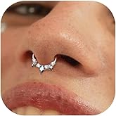 BodyBonita 16G Septum Rings Jewelry - Cubic Zirconia Luxe 316L Stainless Steel Hinged Nose Rings Hoops for Women Conch Piercing Jewelry Tragus Daith Helix Earring 14K Gold Plated/Silver 8 mm/10 mm