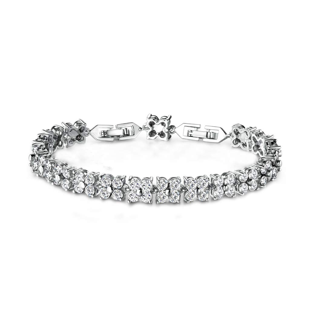 GULICX Clear Crystal White Gold Electroplated Cubic Zirconia Roman Bracelet Women Jewellery Gift 18+3CM