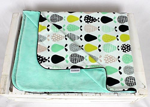 Pears Baby Blanket Mint Minky and cotton | Nuva Handmade size infant or toddler for Stroller Buggy Crib or Bed Gender Neutral | Nuva