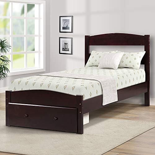 Merax. WF186776 Platform Twin Bed Wood Frame with Storage/Headboard/Wooden Slat Support