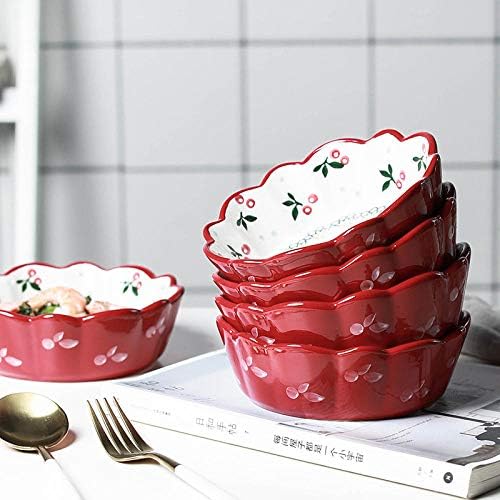 Ceramic Cherry red Salad Bowl Mixing Bowl Snack Pot Fruit Bowl Vegetable Flour Egg Large Thick Round