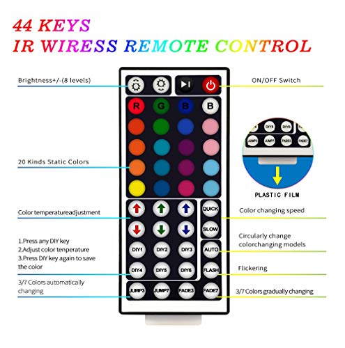 65.6ft/20M LED Strip Light DreamColor SyNong Soft RGB Rope Lights 5050 SMD 600 LEDs Non Waterproof 2x10M Tape Light with 44 Keys IR Remote Control and 12V Power Adapter for Room Kitchen Festival Deco