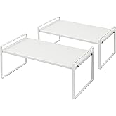 Nxconsu 2Pack Cabinet Shelves Stackable Shelf Organizer Rack Riser for Kitchen Cabinet Pantry Cupboard Counter Countertop Home Organization Storage Space Saver Heavy Duty Metal Nonslip White