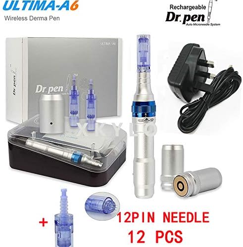 Dr.Pen Ultima A6 Electric Rechargeable Battery Wireless Derma Pen Stamp Auto Micro Needle Anti-Aging Pen with 12pcs Needles Cartridges (12Pin)