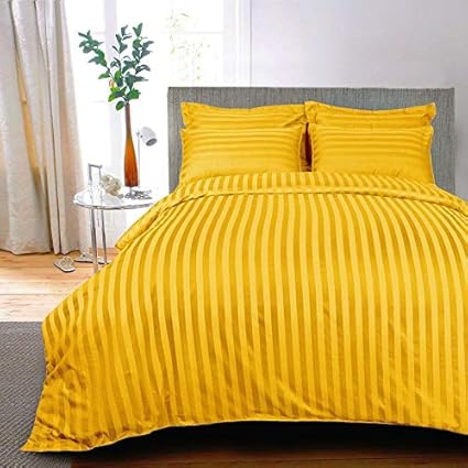 AVI Premium 310 TC Stripes 100% Cotton King Size Bed Sheet with Set of 2 Classic Standard Size Pillow Cover- Golden (108x108 Inch)