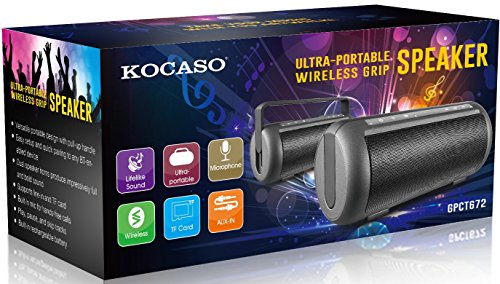 KOCASO Bluetooth 3.0 Ultra Portable Wireless Boom Box Lightweight Small Loud Speaker with Carrying Pull-Up Handle, Built-In Speakerphone, AUX Jack, Smartphone Support, Samsung, iPhone, Droid - Black - Thumbnail 6