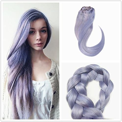 Stella Reina Clip In Hair Extensions 120g/7pcs Dip Dye Color Pastel Lavender Light Blue Purple Full Head Real Human Hair Straight 16 Inch Shoulder Length