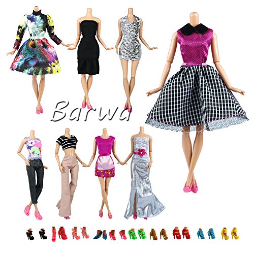 BARWA Lot 20 = 10 Set Fashion Handmade Clothes Outfit + 10 Pairs Shoes for Barbie Doll XMAS GIFT