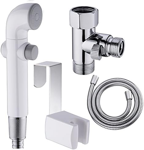 SonTiy HandHeld Bidet Sprayer for Toilet, Shattaf Baby Cloth Diaper Sprayer, White+Chrome Bathroom Bidets Toilet Seat Attachment