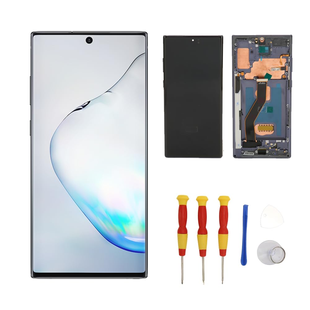 Yunir Front Glass Repair Kit for Note 10 Plus, Display Digitizer Assembly Mobile Screen Repair Replacement Accessories, with Frame Repair Tools