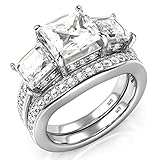 Sz 8 Sterling Silver 3 Carat Princess Cut Cubic Zirconia CZ Wedding Engagement Ring Set