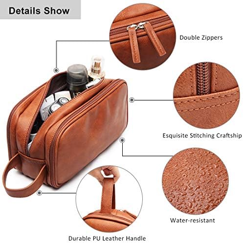 Leather Toiletry Bag for Men,Large Capacity Waterproof Travel Dopp Kit with Sturdy Handle,Travel Organizer for Toiletries -Travel Bag for Dad/Men/Husband for Valentines' Day 4 Leather Toiletry Bag for Men,Large Capacity Waterproof Travel Dopp Kit with Sturdy Handle,Travel Organizer for Toiletries -Travel Bag for Dad/Men/Husband for Valentines' Day