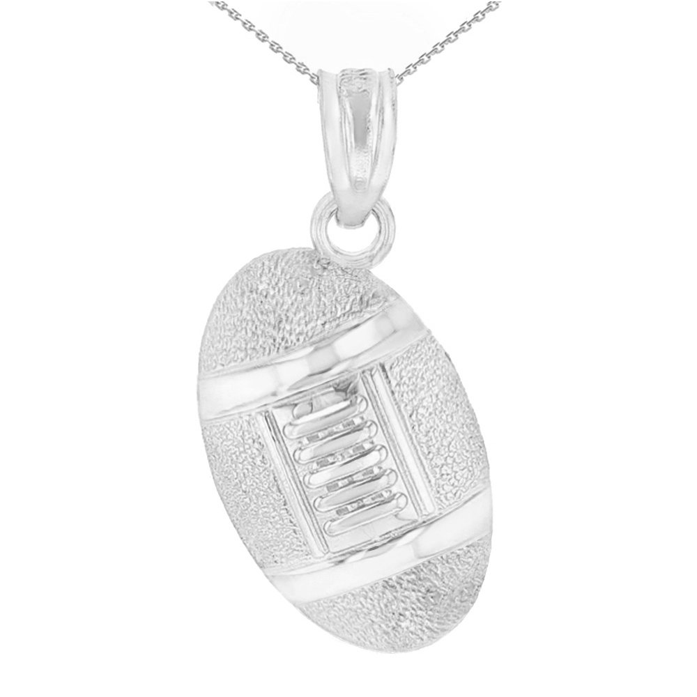 .925 Sterling Silver Football Pendant Necklace (16