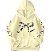Girl's Bow Leopard Hoodies Cheetah Graphic Long Sleeve Pullover Tops Preppy Cute Sweatshirts Hoodies