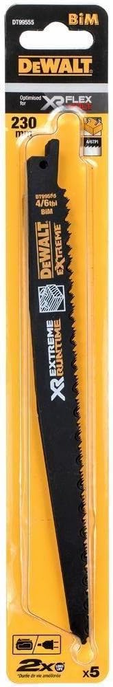 DEWALT XR Wood With Nails Reciprocating Blade 230mm 4/6 TPI Pack of 5, Yellow/Black - Image 3