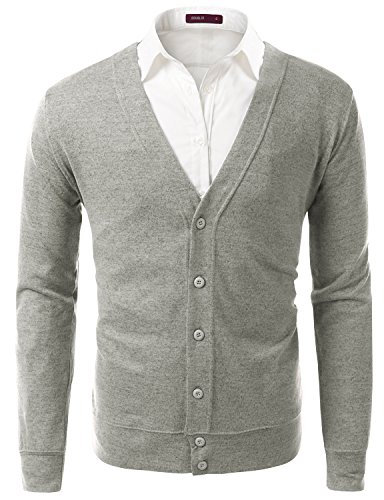 Doublju mens long sleeve button-front cardigan sweater, warmgray,…