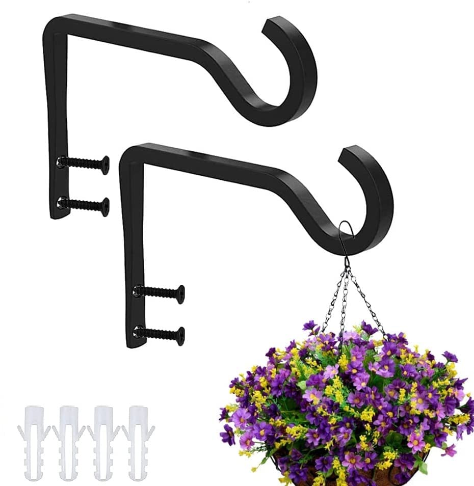 DSLIHA 2 Pack Wall Hanging Basket Bracket, Metal Garden Brackets Wall Plant Hook Basket Holder for Garden Lawn Light Flower Pots Bird Feeders Plants Lanterns Wind Chimes (Black)