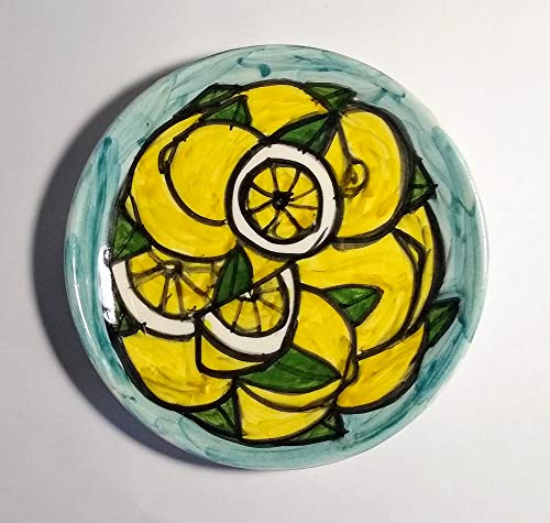 Limoni-Piatto di ceramica fatto a mano,diametro cm 14,3 alto cm 2,8onto per essere appeso al muro-Made in Italy,Toscana,Lucca.Creato da Davide Pacini.