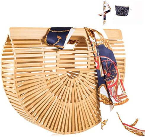 Bamboo Handbag Handmade Handle Bamboo Bag for Womens Summer Beach Tote Bag