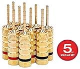 Monoprice 109438 Gold Plated Speaker Pin Plugs - 5 Pairs - Pin Screw Type, for Speaker Wire, Home Theater, Wall Plates and More