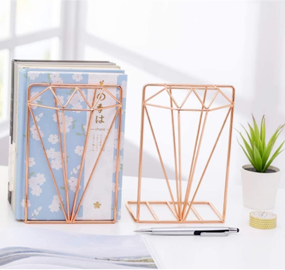 Rose Gold Bookends Large Capacity Office Book Ends Hollow Nonskid Metal Book Rack Book Stand Heavy Duty Bookshelf Desk Tidy Organiser for Home Office Library School Study Decoration