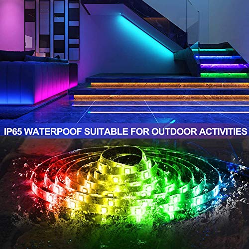 LED Strip Lights with Remote - 10M IP65 Waterproof Smart Colour Changing LED Lights Sync with Music with Bluetooth and Control Box, Snap Design LED Light Strips for Home Party Festival Wedding