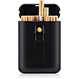 Cigarette Case with Lighter Cigarettes Box King Size Portable Pack 20pcs Regular Size Cigarettes USB Lighters 2 in 1 Rechargeable Flameless Windproof Electric Lighter(Black)