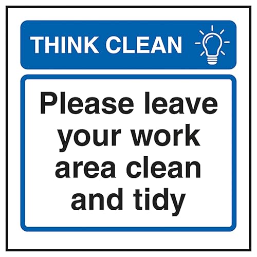 V Safety Think Clean Please Leave Your Work Area Clean and Tidy 100 x 100 mm - 3mm Aluminium Composite Safety Sign