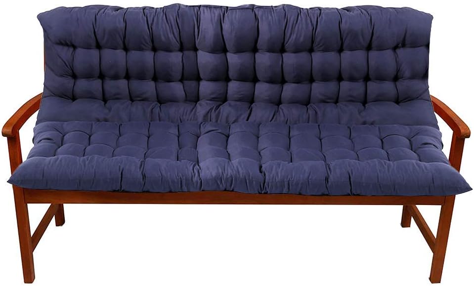 Soft Bench Cushions with Backrest Non-Slip Bench Pads with Ties Indoor/Outdoor Swing Chair Tatami Floor Loveseat Cushion for Dining, Patio, Camping, Kitchen Benches (39”x59”, Blue)