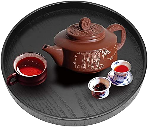 Round Wooden Tray, Large Round Serving Tray with Raised Edges, Non Slip Wooden Platter for Breakfast in Bed Kitchen Living Room Bathroom (30CM)