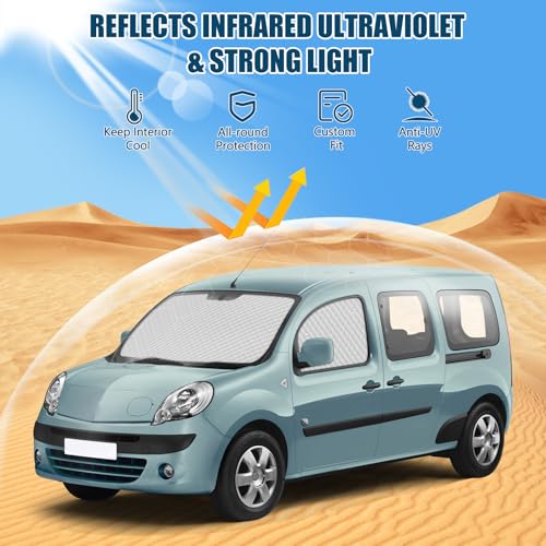3Pcs Car Windshield Sun Visor Compatible with Renault Kangoo Second Generation X61 2007-2021, Car Interior Sun Visor Cover