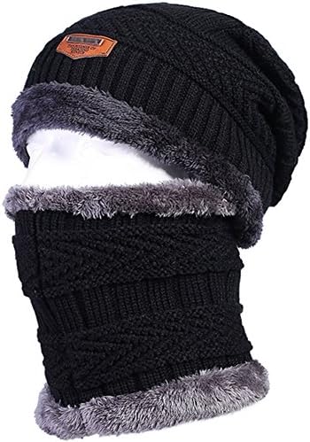 Men Winter Knitting Hats Scarf Set Warm Thick Slouchy Beanie Hat Skull Cap