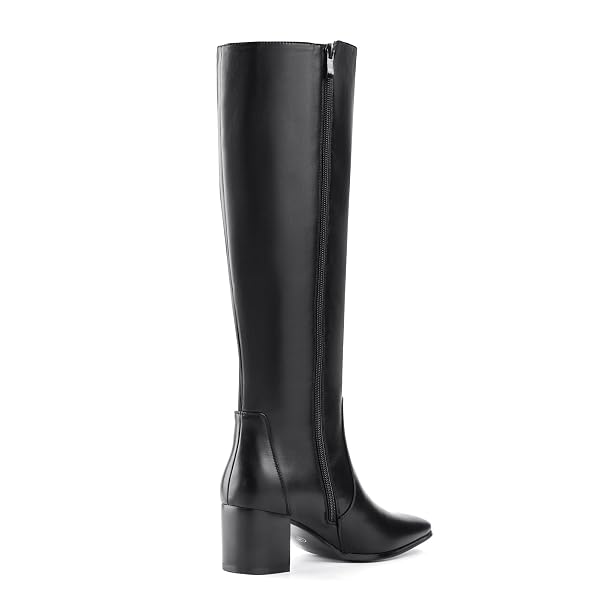 SHOE’N TALE WOMEN’S KNEE HIGH BOOTS SQUARE TOE MID CHUNKY BLOCK HEELED TALL BOOTS SIDE ZIPPER(9,BLACK PU)
